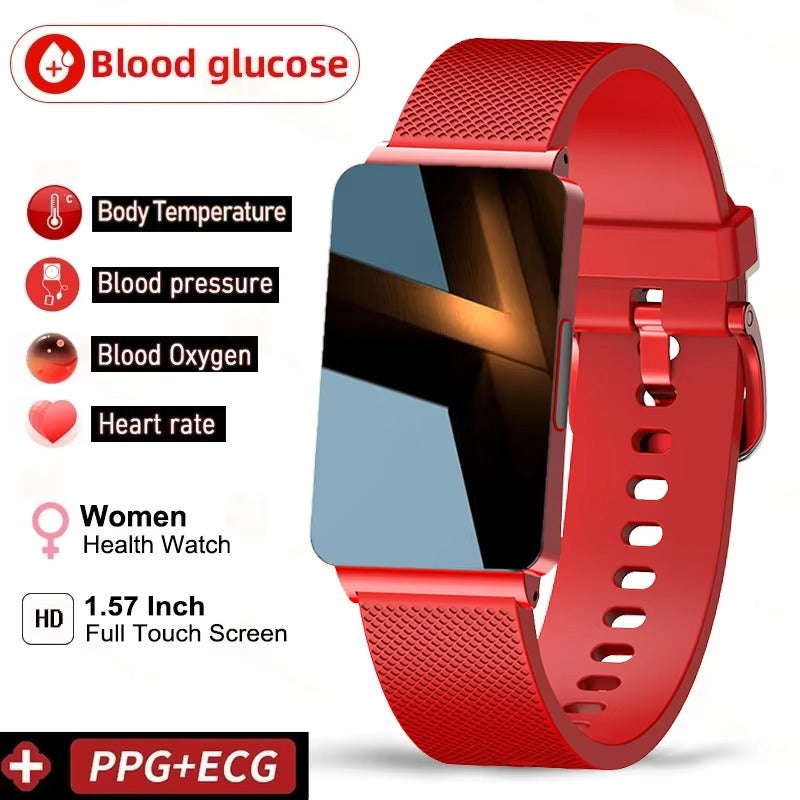 Premium Non-Invasive Blood Glucose Smartwatch – ECG, Heart Rate, Blood Pressure, Oxygen & Temperature Monitor, Waterproof Fitness Tracker with Touchscreen