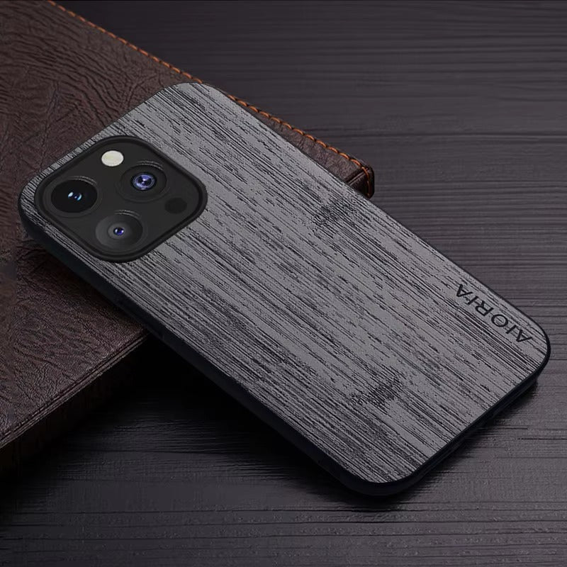 Premium Wood Grain iPhone Case MagSafe Compatible Ultra Thin Magnetic with Smooth Brown Texture and Metallic Frame Design
