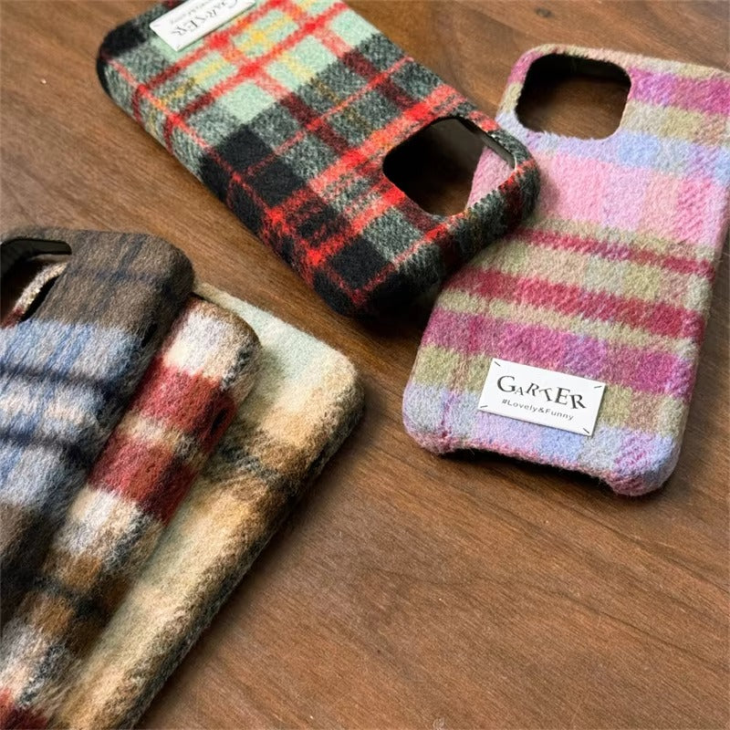Luxury Apple iPhone Case, MagSafe Compatible, Camera Lens and Screen Protection, Ultra Thin, Shockproof, Magnetic, Full All Around Protection, Fuzzy Plaid Fabric Cover