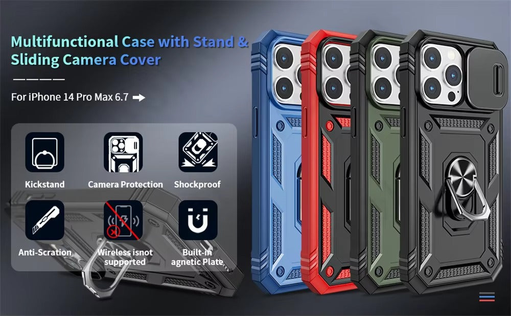 Robust Apple iPhone Case, MagSafe Compatible, Camera Lens and Screen Protection, Ultra Thin, Shockproof, Magnetic, Full All Around Protection, Slide Rotating Armor Cover