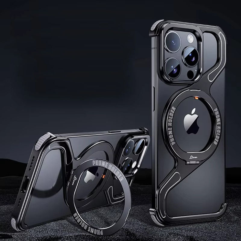 Premium Apple iPhone Case, MagSafe Compatible, Camera Lens & Screen Protection, Ultra Thin, Shockproof, Magnetic Full All Around Cover – Z-Type Aluminum Alloy Rimless Case with Snap-On Bracket & Metal Frame