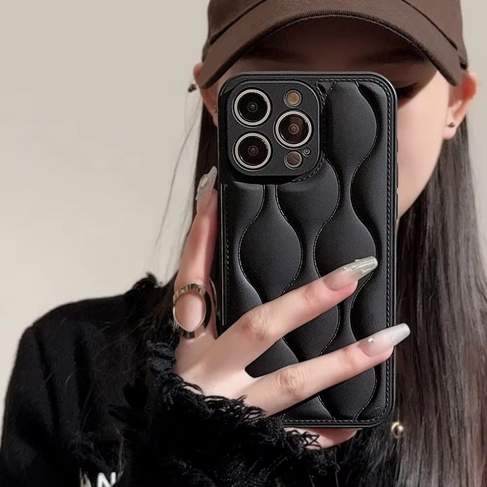 Luxury 3D Texture Apple iPhone Case, MagSafe Compatible, Ultra Thin Magnetic with Solid Color Silicone Bumper and Wavy Design