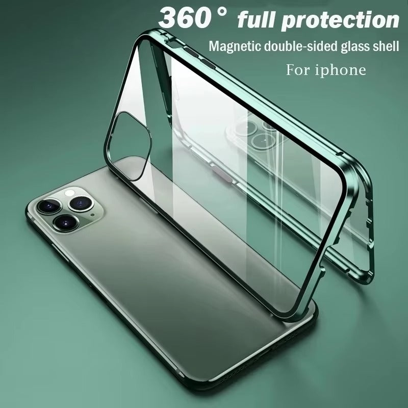 Premium Apple iPhone Case MagSafe Compatible, Camera Lens & Screen Protection Cover with Double Glass Snap Lock