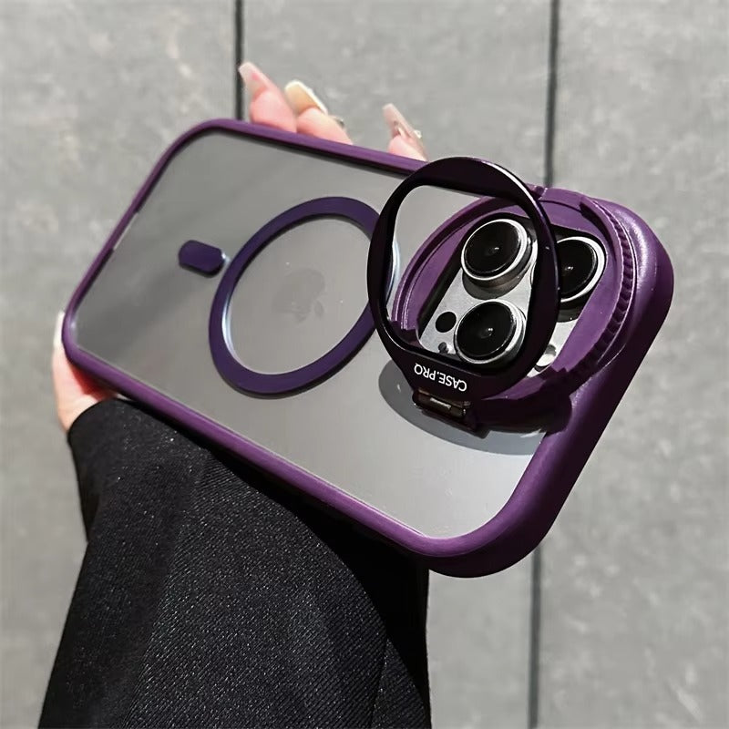 Luxury Apple iPhone Case MagSafe Compatible, Camera Lens & Screen Protection, Ultra Thin Shockproof Magnetic Full All Around Protection Cover with Acrylic Stand & Glass Camera