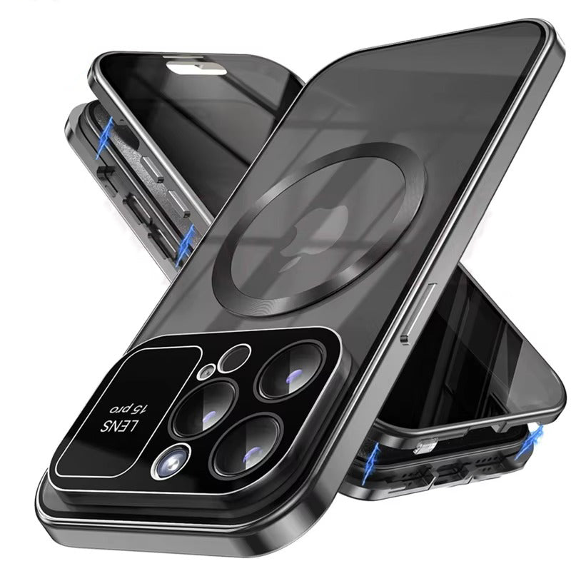 Premium Apple iPhone Case, MagSafe Compatible, Camera Lens & Screen Protection, Ultra Thin, Shockproof, Magnetic Full All Around Cover – Large Window Privacy Case with Magnetic Frosted Glass Back & Wireless Charging Support