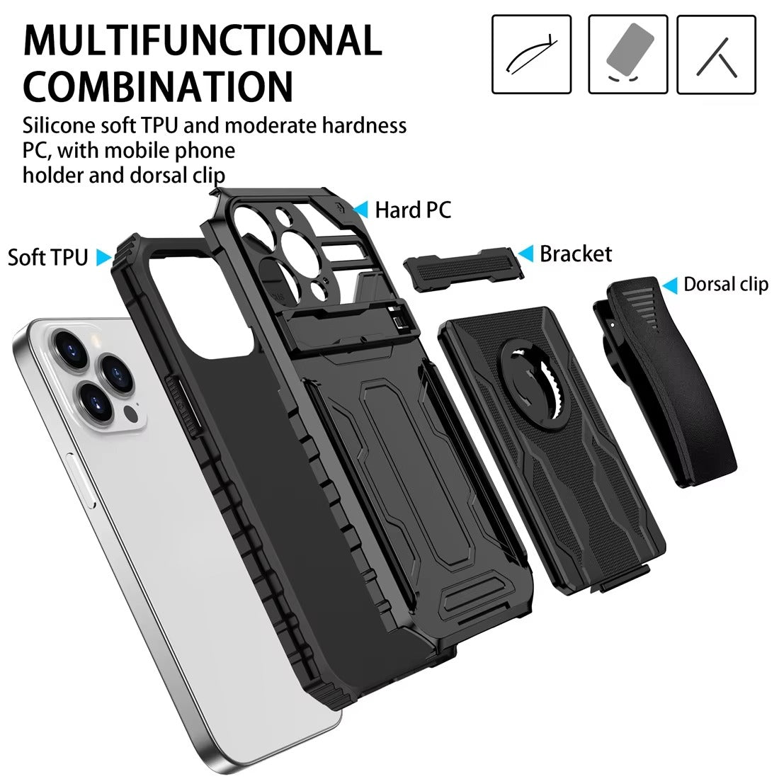 Robust Apple iPhone Case, MagSafe Compatible, Camera Lens & Screen Protection, Ultra Thin, Shockproof, Magnetic Full All Around Cover – Heavy Duty Tough Armor Case with Kickstand & Belt Clip for Rugged Use