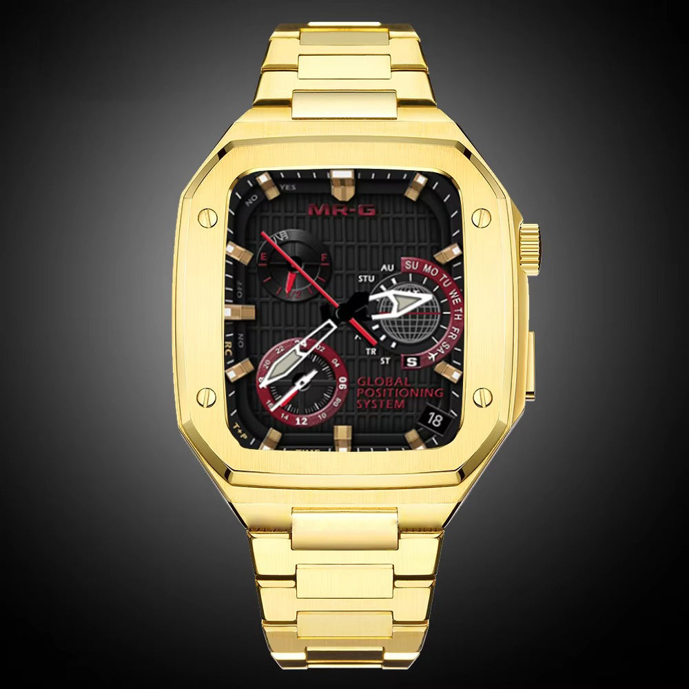 Luxury Metal Mod Kit for Smartwatch – Bezel Frame, Strap, and Case Set for 44mm to 45mm Watches, Premium Custom Accessories