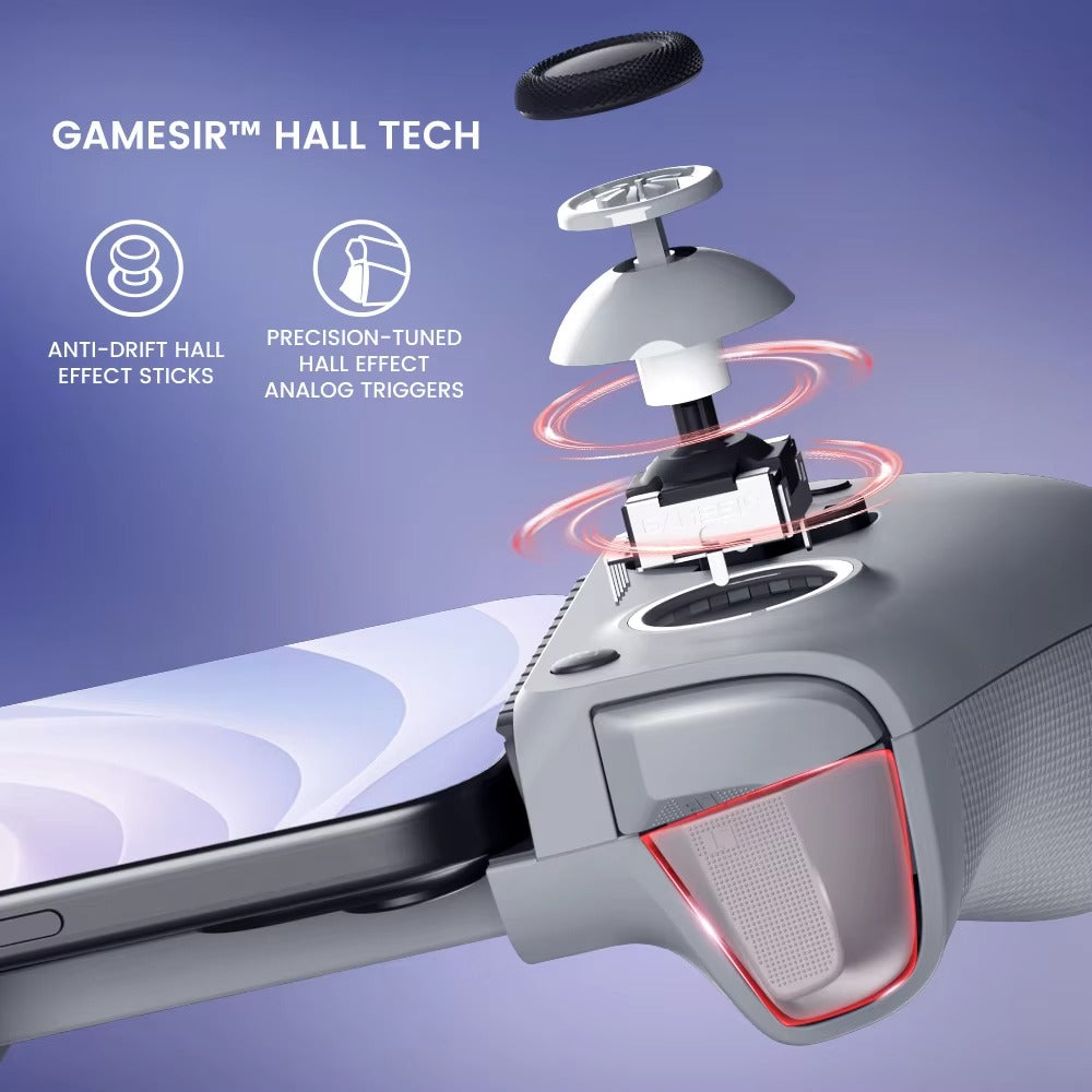 Premium Mobile Game Controller for iPhone, Hall Effect Joystick Gamepad, Wireless Stretchable Design for Apple Devices