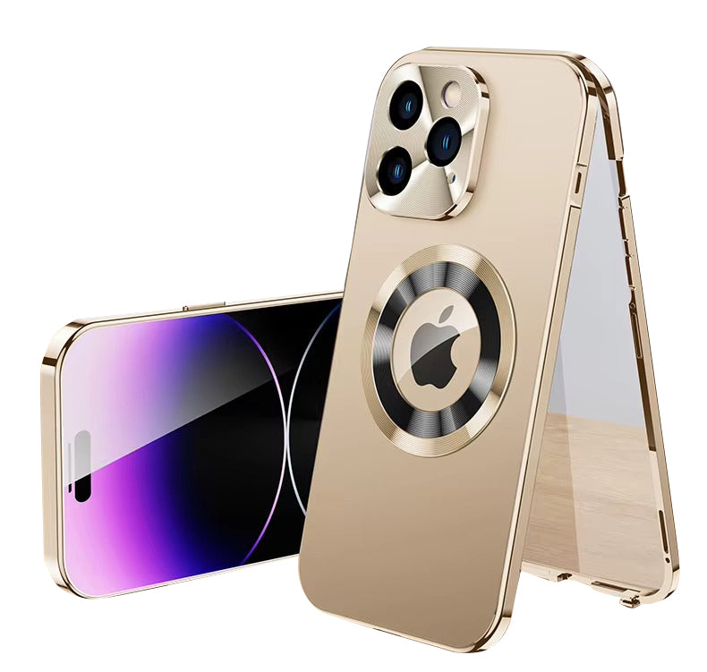 Premium Apple iPhone Case MagSafe Shockproof Magnetic Full All Around Protection Cover with Double Glass Alloy Frame