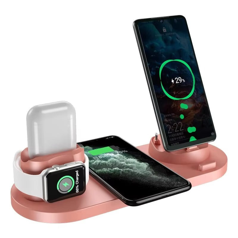 Premium 6 in 1 Wireless Charging Station – Fast Charger Dock for iPhone, Apple Watch, AirPods with Type-C, Lightning & Micro USB Ports, 15W Output