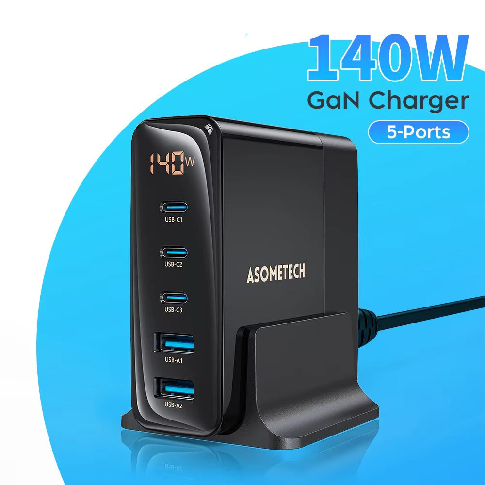 High Quality 140W GaN Desktop Charger – 5 Port Fast Charging Station with USB C PD PPS QC Support for Laptops, Tablets, Phones and Smart Devices