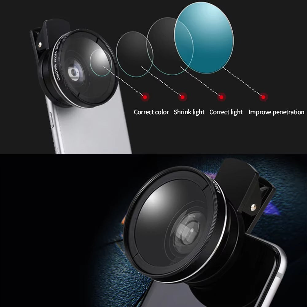 Premium 2-in-1 Mobile Phone Lens Kit – 0.45X Super Wide-Angle +On Lens with 37mm Universal Mount for Apple iPhone Photography