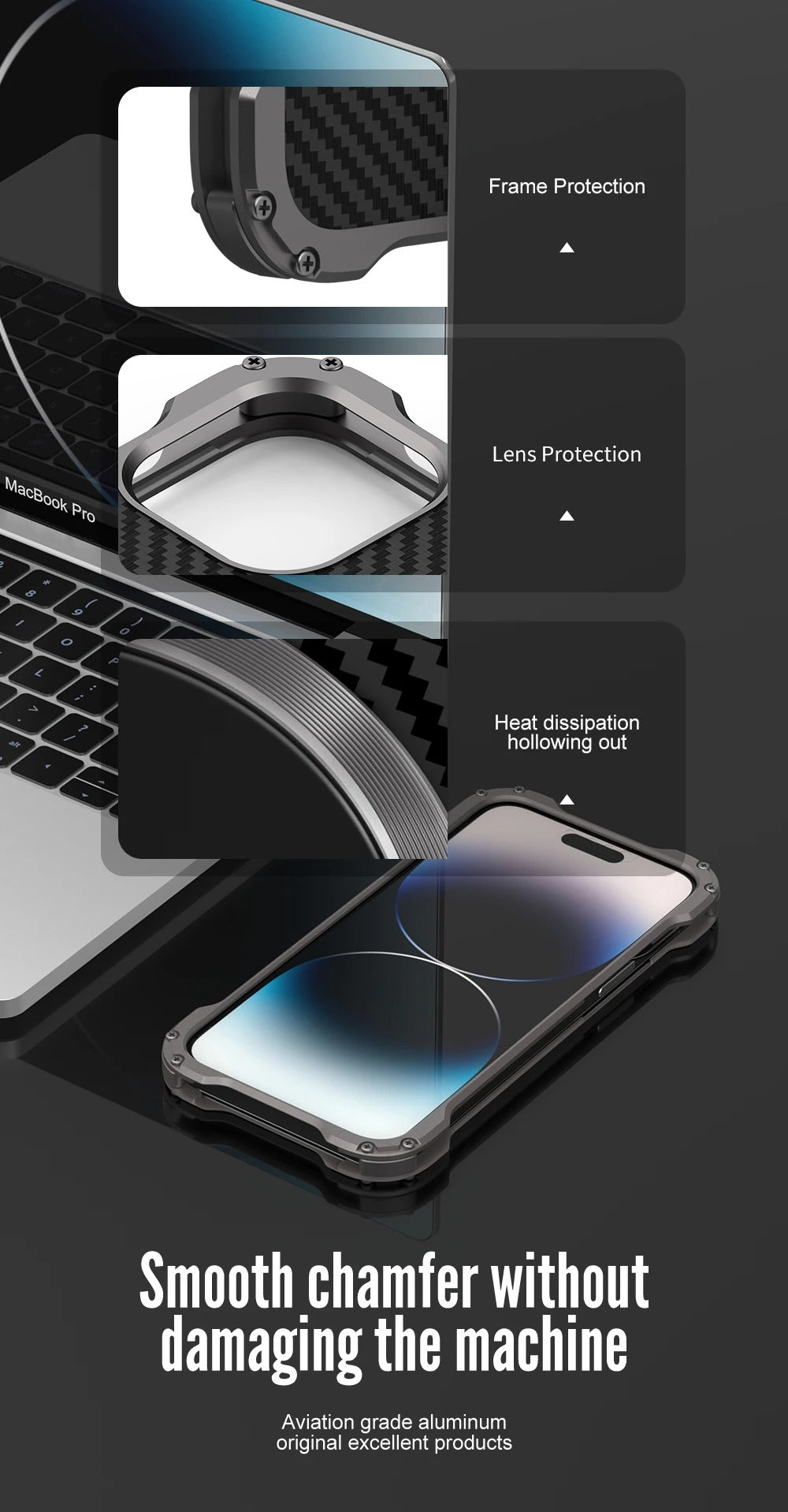 Premium Apple iPhone Case, MagSafe Compatible, Camera Lens & Screen Protection, Ultra Thin, Shockproof, Magnetic Full All Around Cover – Carbon Fiber Metal Case with Anti-Fall Design & Magnetic Back Shell