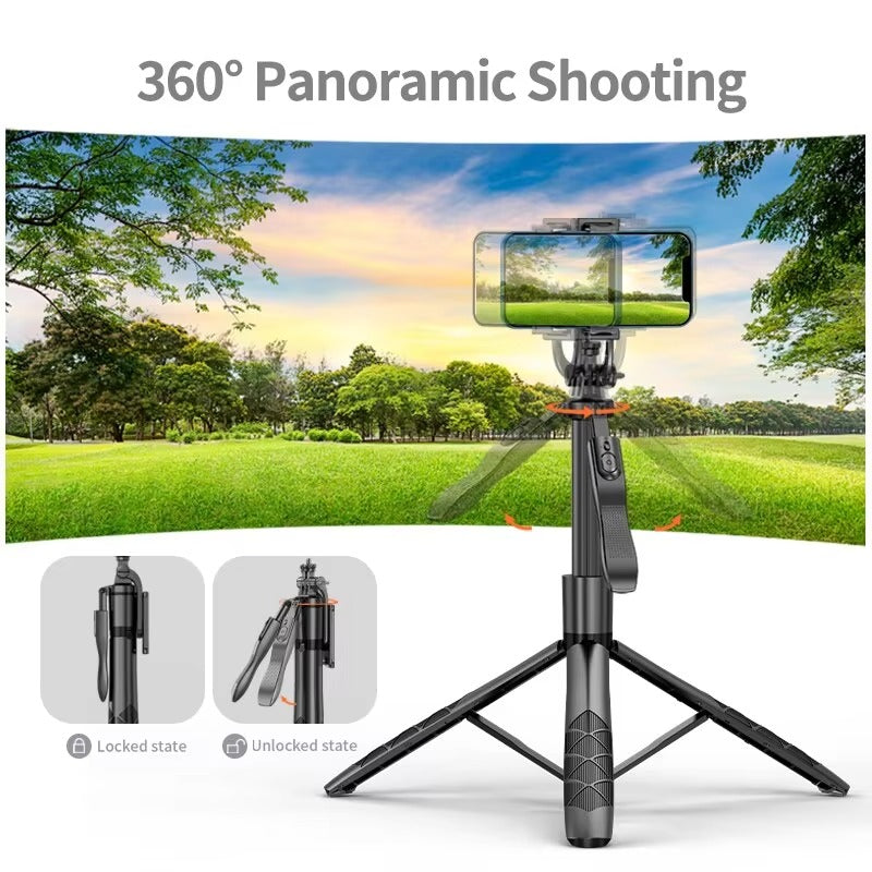 High Quality, Wireless Selfie Stick Tripod – Foldable, Steady Monopod Stand for Apple iPhone, Action Cameras, Live Shooting.