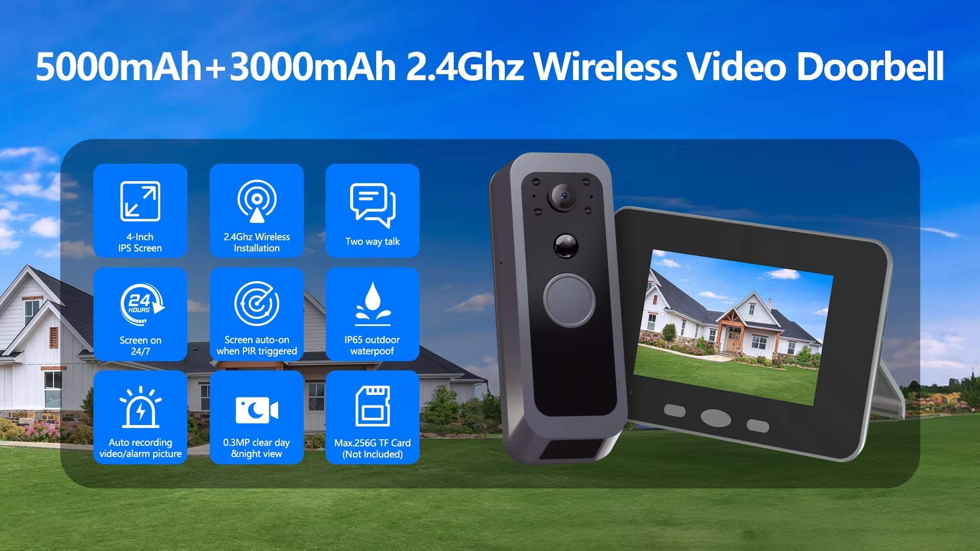 High Quality Smart Door Viewer for iPhone, 3MP WiFi Peephole Camera, Battery-Powered PIR Motion Sensor with 140° Wide Angle