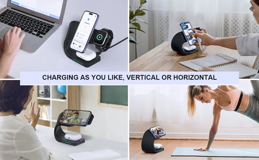 Premium 4 in 1 Magnetic Wireless Charging Station – 15W Fast Charger Dock with LED Indicator for Phones, Apple Watch, AirPods and USB Devices