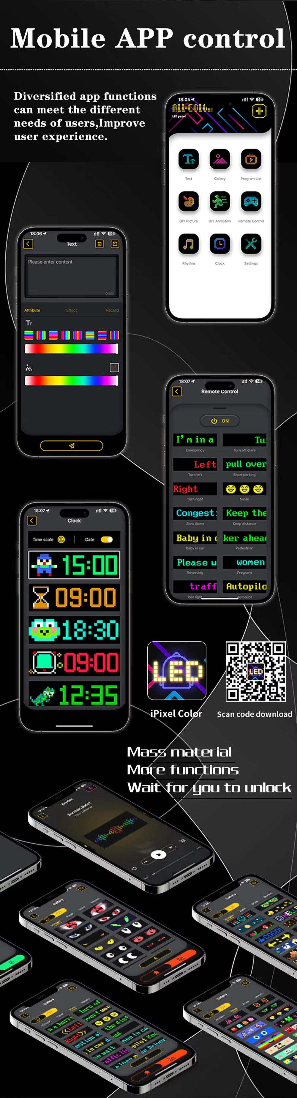 High Quality Flexible LED Matrix Panel with Bluetooth App Control, USB 5V Programmable Display Sign for Car, Storefronts