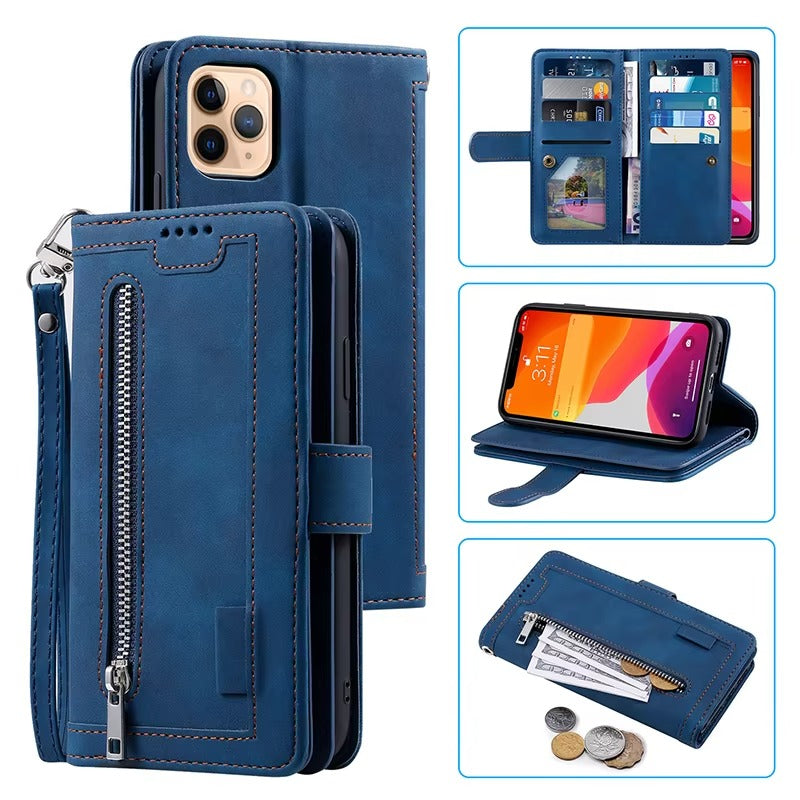Luxury Leather Apple iPhone Case,Ultra Thin Magnetic Shockproof Full Protection Cover with Flip Wallet Design