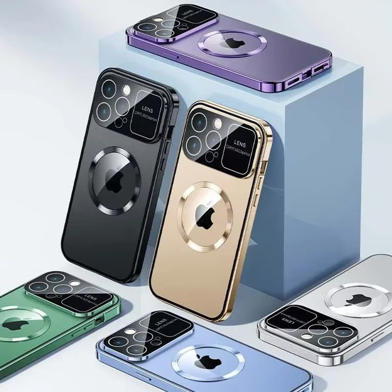 Premium Apple iPhone Case, MagSafe Compatible, Camera Lens & Screen Protection, Ultra Thin, Shockproof, Magnetic Full All Around Cover – Large Window Privacy Case with Magnetic Frosted Glass Back & Wireless Charging Support