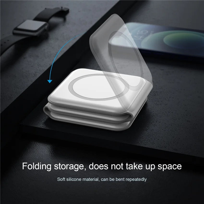 Premium 3 in 1 Magnetic Wireless Charger Pad – Portable Fast Charging Dock for iPhone, Apple Watch, AirPods with Foldable Stand, Type-C, 15W Output