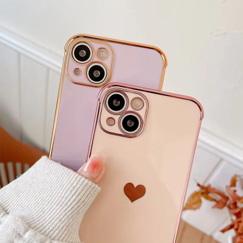 Luxury Apple iPhone Case MagSafe Compatible, Camera Lens & Screen Protection, Ultra Thin Shockproof Magnetic Full All Around Protection Cover with Electroplated Love Heart Design