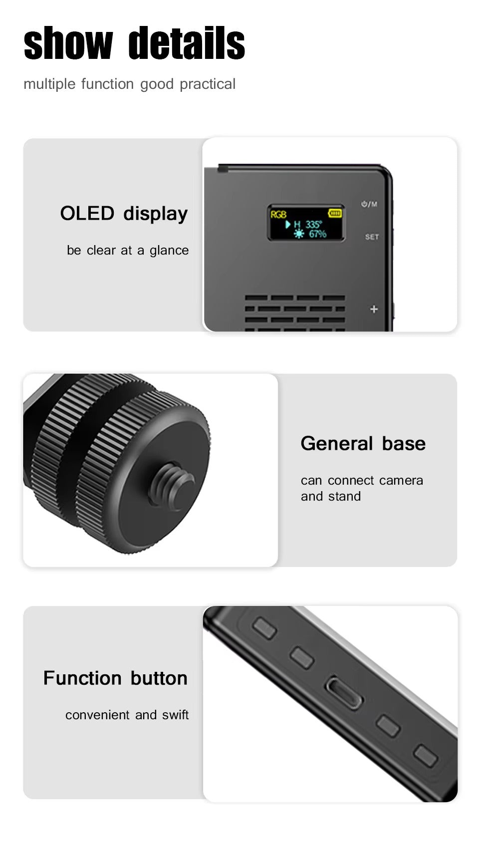 High Quality, RGB LED Video Light Panel – Adjustable 2500–9000K Fill Light with LCD Display, Vlogging, and Apple Devices