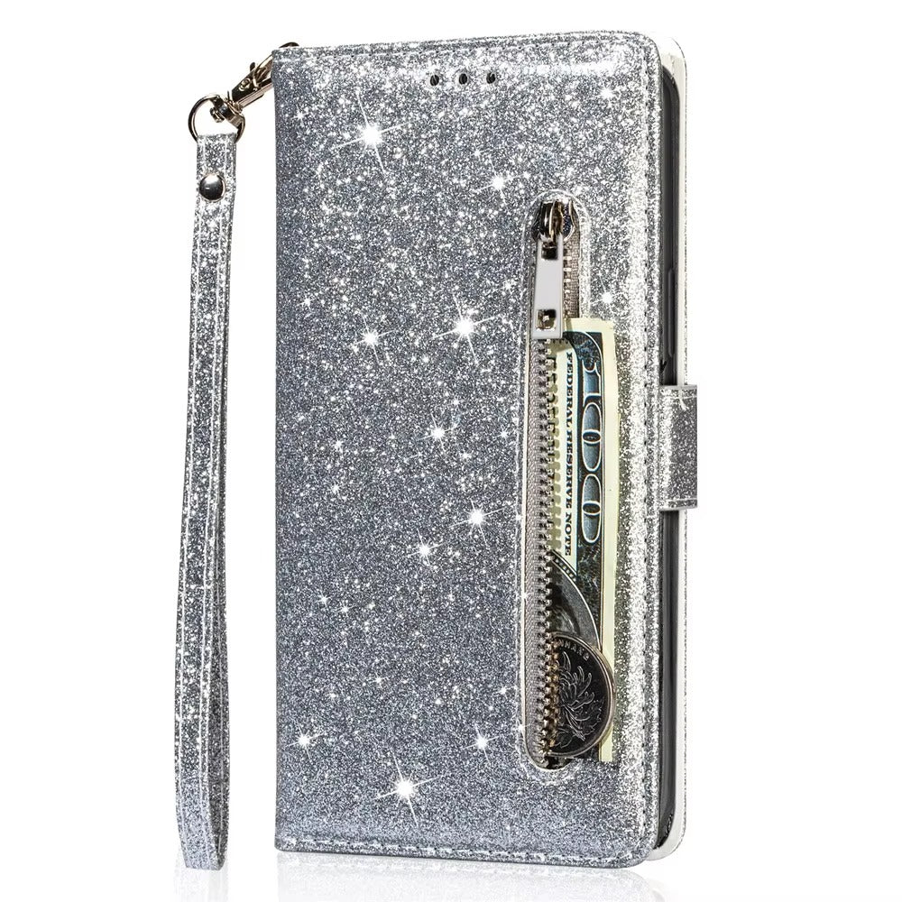 Luxury Apple iPhone Case, MagSafe Compatible, Camera Lens and Screen Protection, Ultra Thin, Shockproof, Magnetic, Full All Around Protection, Glitter Zipper Wallet Cover