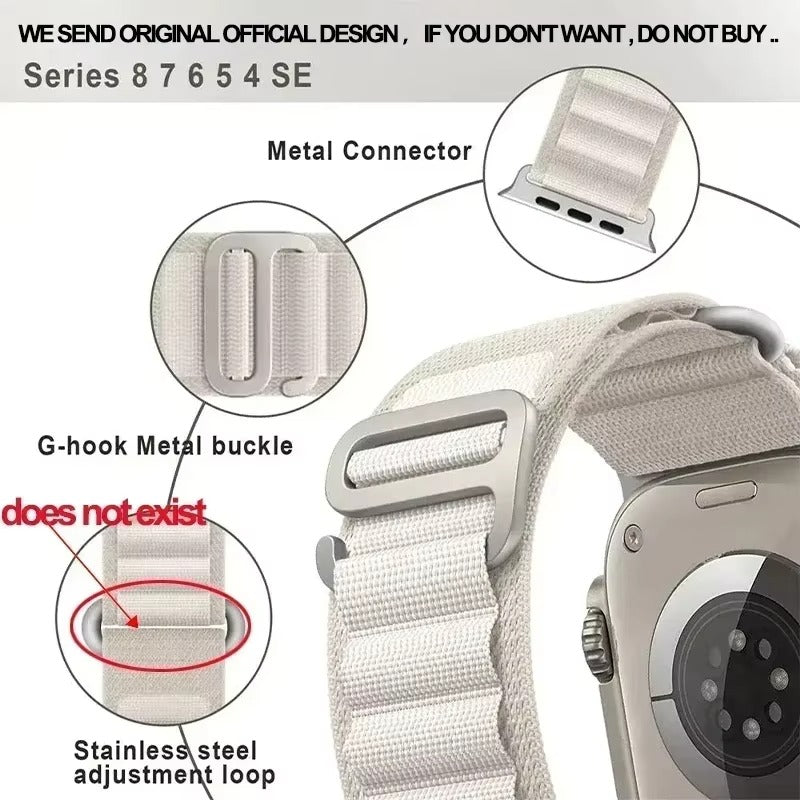 Premium Alpine Loop Nylon Watch Strap – Adjustable G-Hook Bracelet Band with Metal Connectors for 38mm 40mm 41mm 42mm 44mm 45mm 49mm