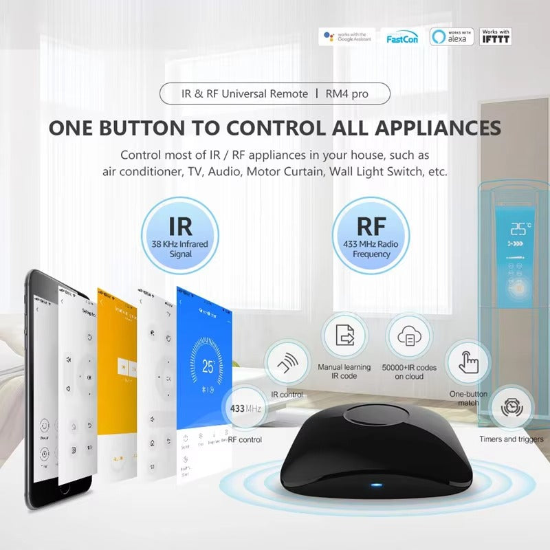 Premium Smart Universal Remote for iPhone, WiFi IR RF Controller, All-in-One Smart Home Switch Compatible with Apple Home