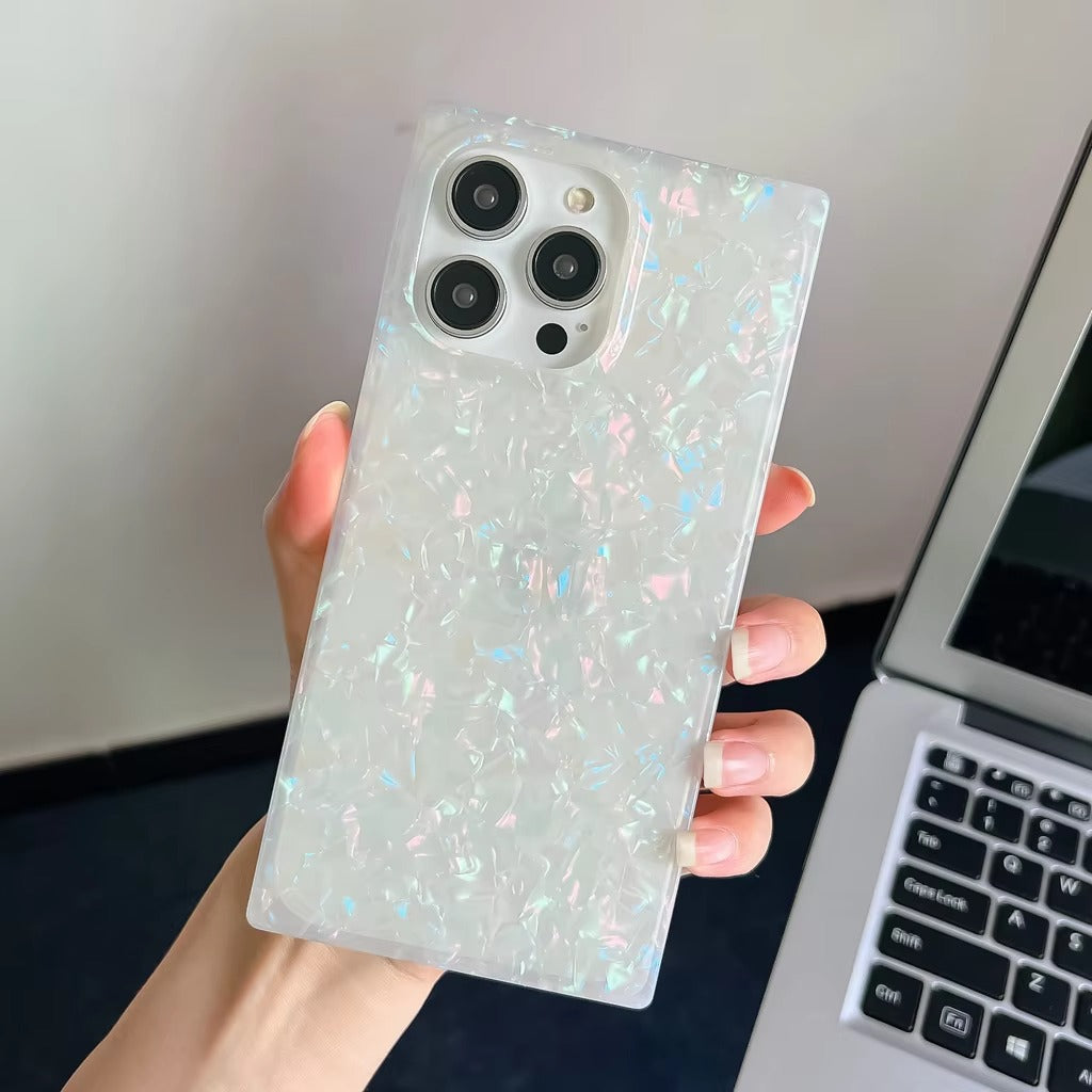 Luxury Apple iPhone Case, MagSafe Compatible, Camera Lens & Screen Protection, Ultra Thin, Shockproof, Magnetic Full All Around Cover – Colorful Abalone Mother of Pearl Case with Slim Rectangle Edge & Soft Silicone Design
