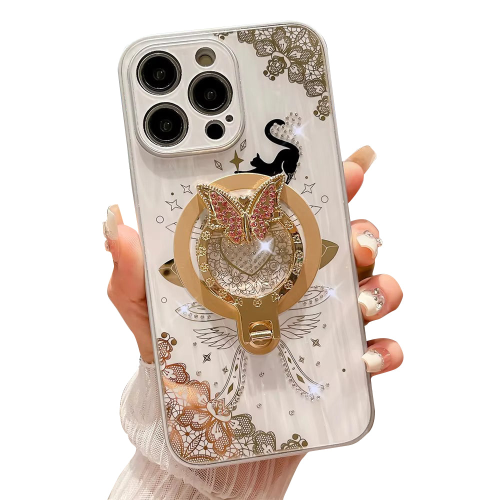 Luxury Apple iPhone Case, MagSafe Compatible, Camera Lens and Screen Protection, Ultra Thin, Shockproof, Magnetic, Full All Around Protection, Night Cat Ring Cover