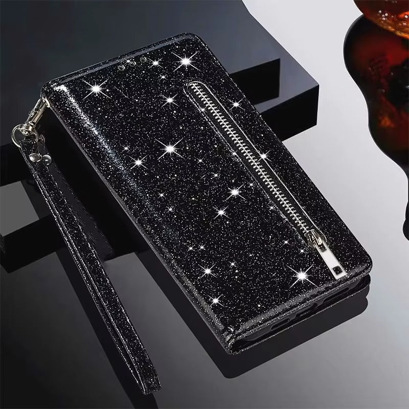 Luxury Apple iPhone Case, MagSafe Compatible, Camera Lens and Screen Protection, Ultra Thin, Shockproof, Magnetic, Full All Around Protection, Glitter Zipper Wallet Cover