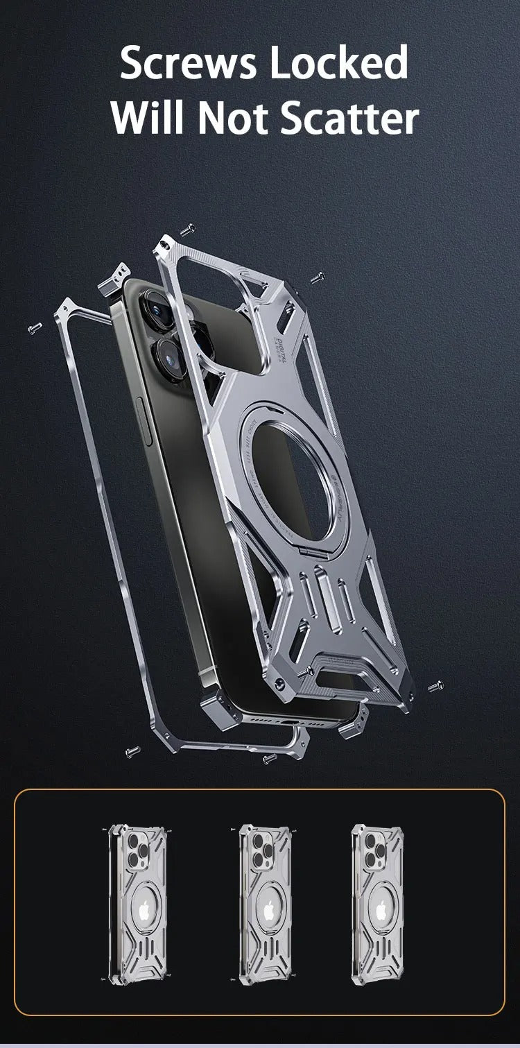 Luxury Apple iPhone Case, MagSafe Compatible, Camera Lens & Screen Protection, Ultra Thin, Shockproof, Magnetic Full All Around Cover – Magnetic Bracket Case with Fashion Aluminum Alloy Frame for Stylish Protection