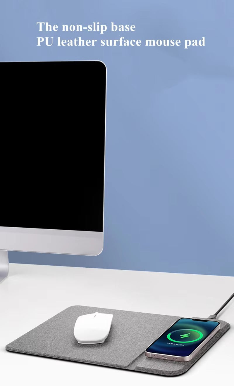 Premium, 2-in-1 Mouse Pad with Qi Wireless Charging – PU Leather Desk Mat with Phone Holder, USB Type-C Compatible