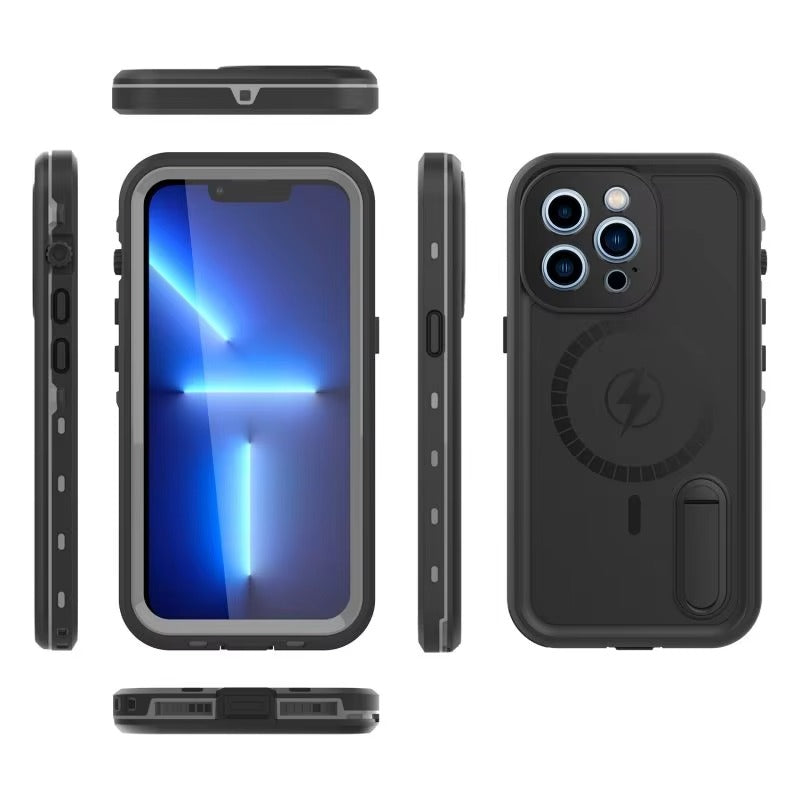 High Quality Apple iPhone Case MagSafe Compatible, Camera Lens & Screen Protection, Cover with IP68 Diving Armor Stand