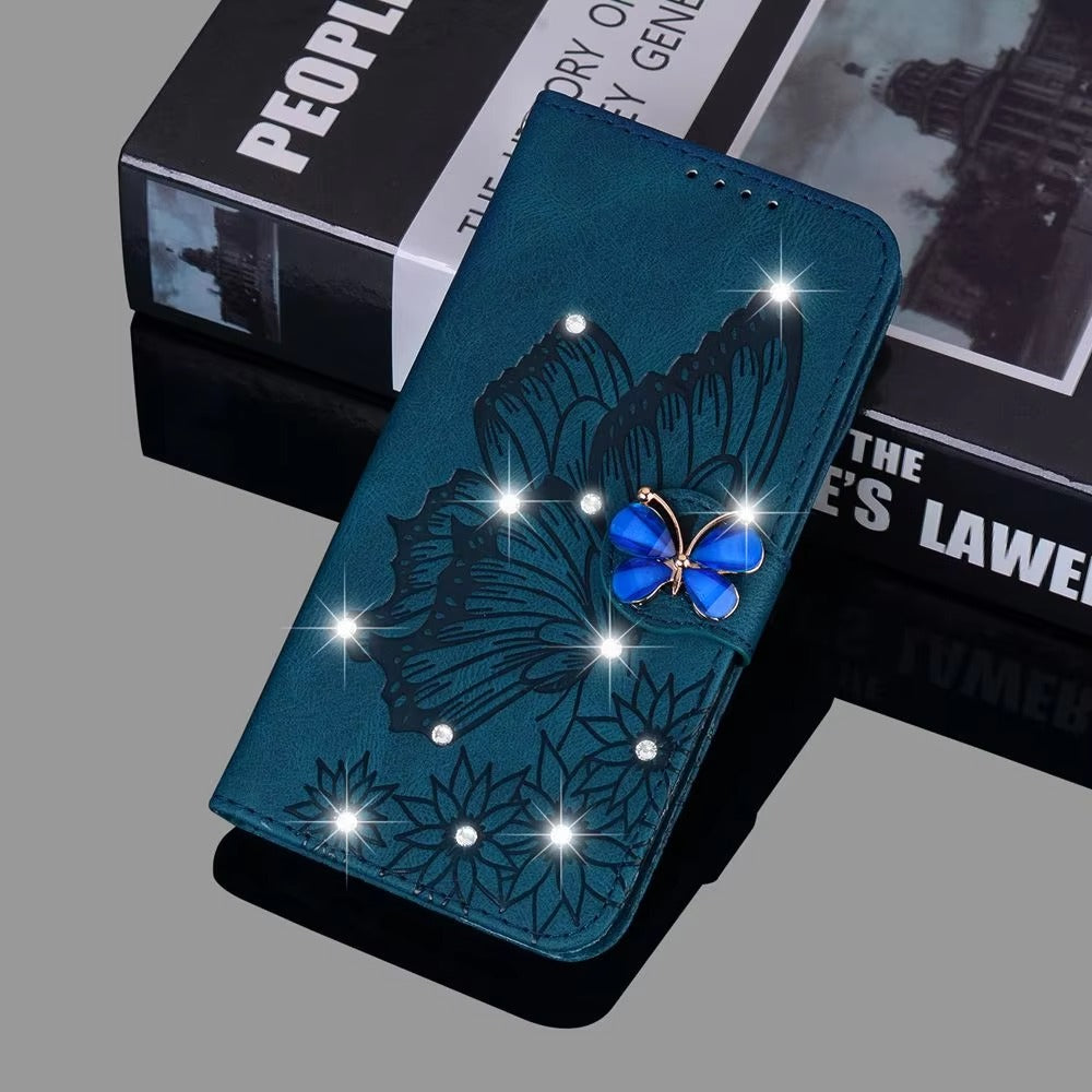 Luxury Apple iPhone Case, MagSafe Compatible, Camera Lens and Screen Protection, Ultra Thin, Shockproof, Magnetic, Full All Around Protection, Butterfly Glitter Wallet Cover