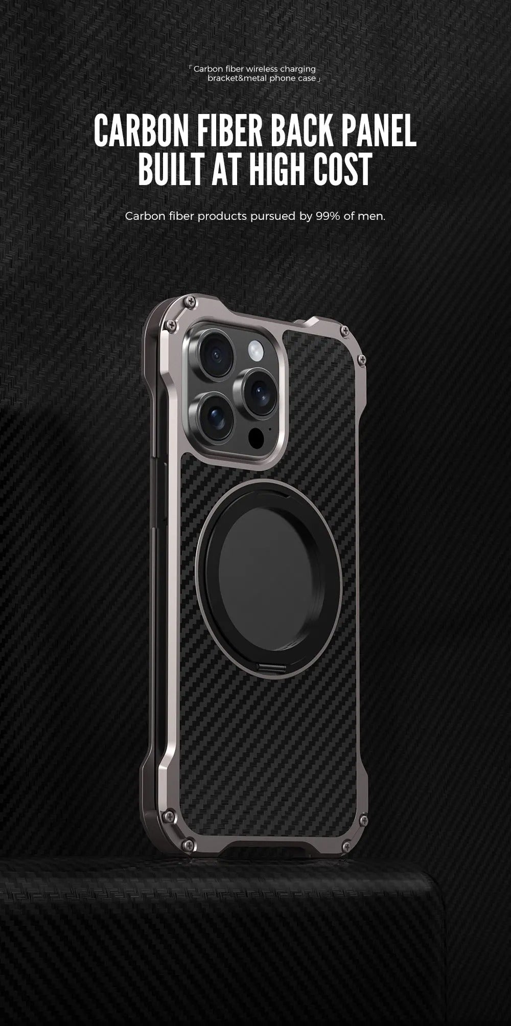 Robust Apple iPhone Case, MagSafe Compatible, Camera Lens & Screen Protection, Ultra Thin, Shockproof, Magnetic Full All Around Cover – Carbon Fiber Aluminum Alloy Case with Built-In Holder Ring & Lightweight Frame