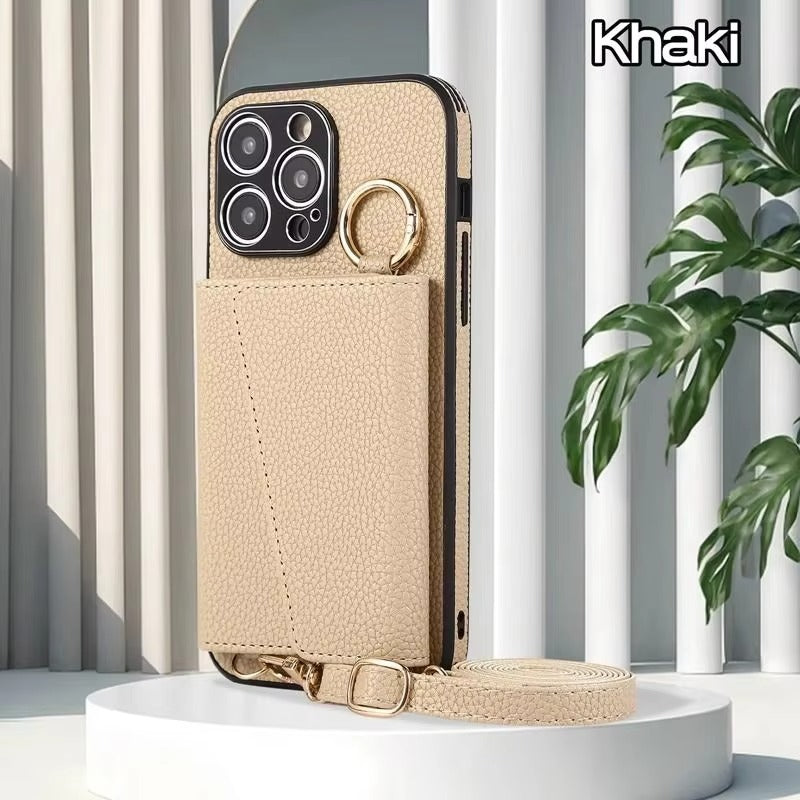 High-End Apple iPhone Case, MagSafe Compatible, Camera Lens & Screen Protection, Ultra Thin, Shockproof, Magnetic Full All Around Cover – Crossbody Leather Wallet Case with Finger Ring Buckle & Card Slots