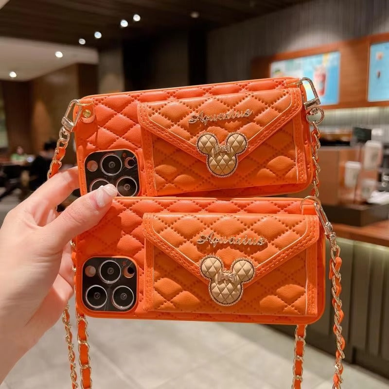 Luxury Apple iPhone Case, MagSafe Compatible, Camera Lens & Screen Protection, Ultra Thin, Shockproof, Magnetic Full All Around Cover – Rhombic Pattern PU Leather Card Holder Case with Lanyard Strap