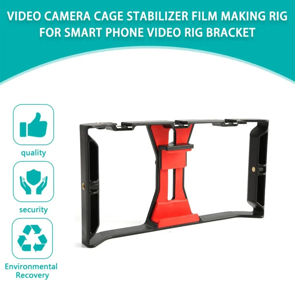 Robust Smartphone Video Rig Stabilizer with Dual Handgrips – Universal Handheld Phone Cage for YouTube, Live Streaming, Vlogging, LED & Mic Mount
