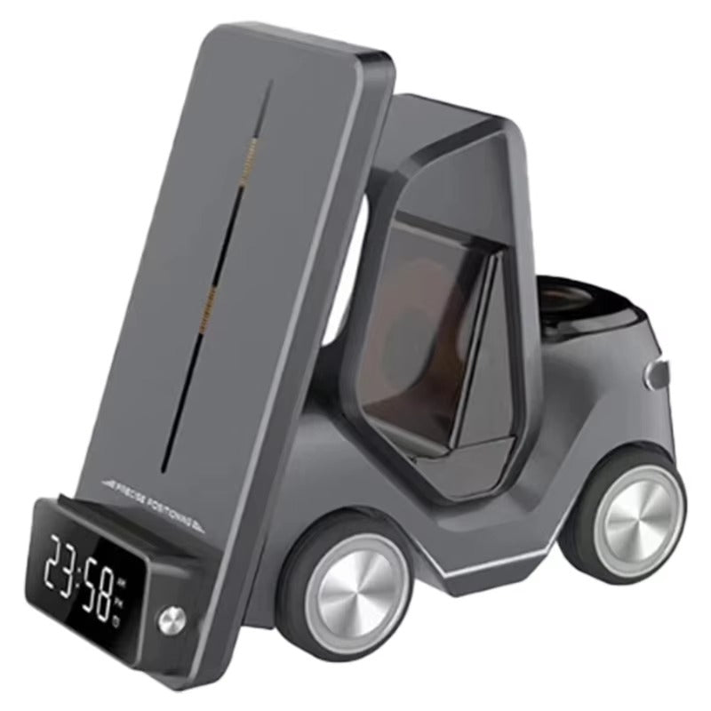 Premium 5 in 1 Magnetic Wireless Charging Station – Fast Charger Stand with Alarm Clock, Adjustable Phone Holder, LED Lamp for iPhone, Watch and AirPods