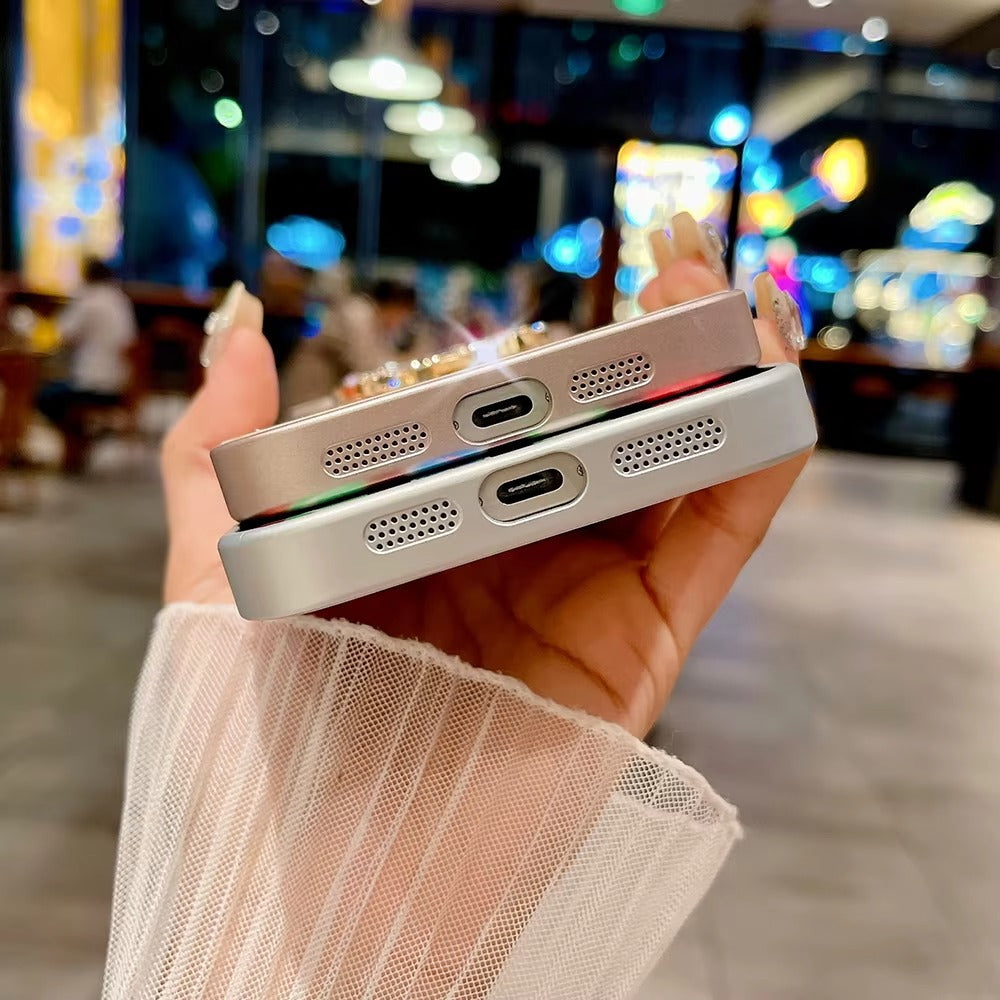 Luxury Apple iPhone Case, MagSafe Compatible, Camera Lens & Screen Protection, Ultra Thin, Shockproof, Magnetic Full All Around Cover – Glitter Crystal Heart Holder Case with Full Camera Guard & Hard Shockproof Back