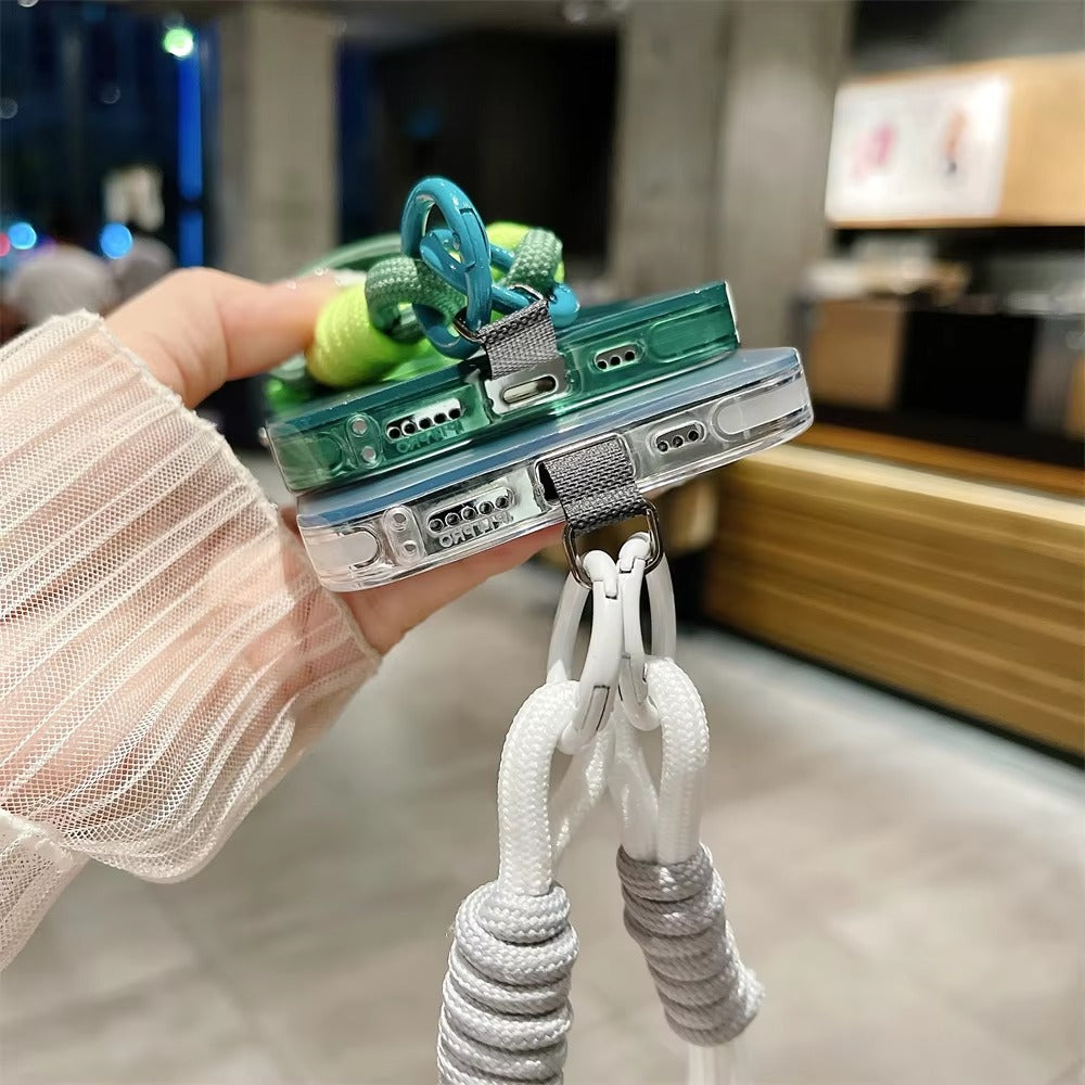 Premium Apple iPhone Case, MagSafe Compatible, Camera Lens & Screen Protection, Ultra Thin, Shockproof, Magnetic Full All Around Cover – Double Layer Silver Lanyard Case with Stylish Color Accents