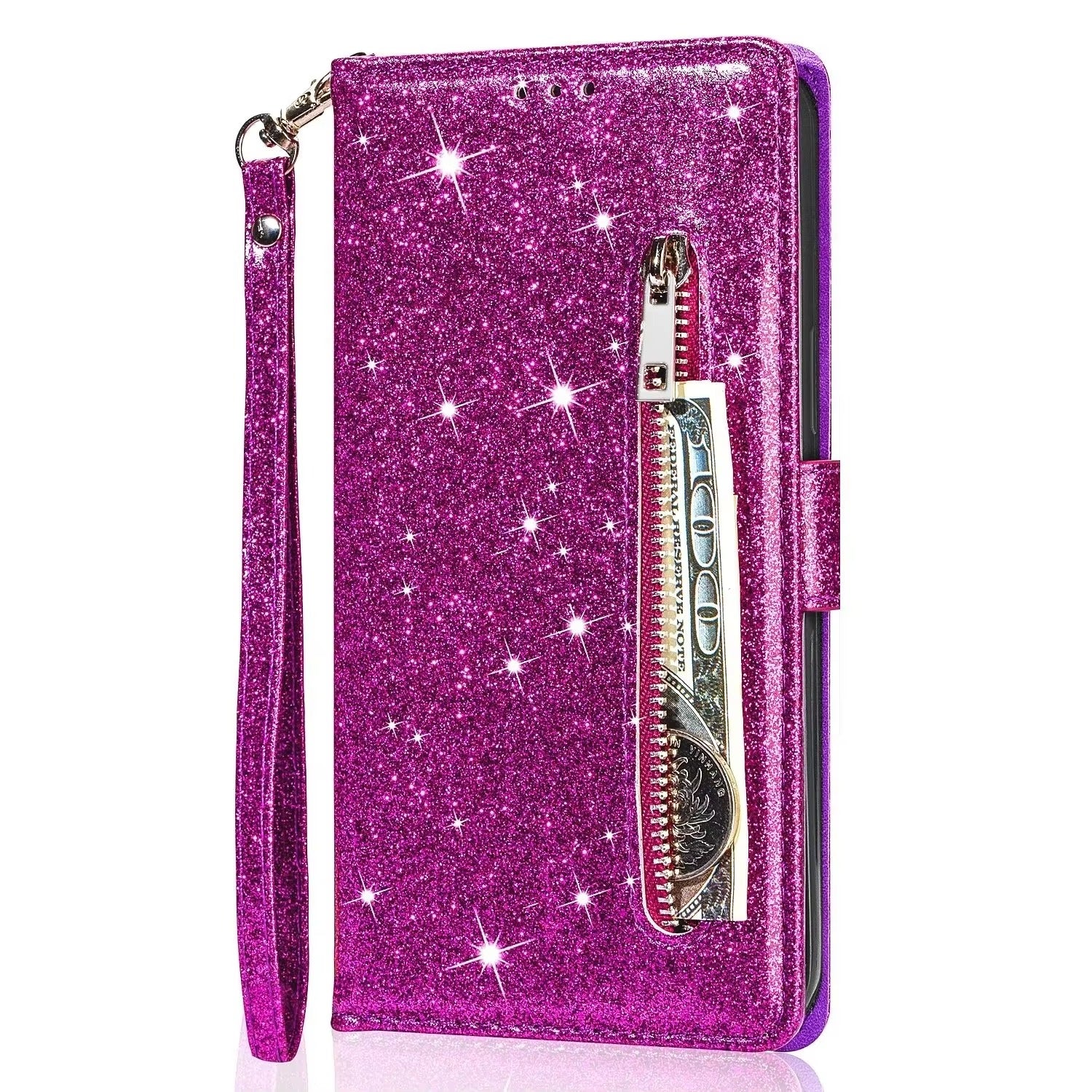 Luxury Apple iPhone Case, MagSafe Compatible, Camera Lens and Screen Protection, Ultra Thin, Shockproof, Magnetic, Full All Around Protection, Glitter Zipper Wallet Cover
