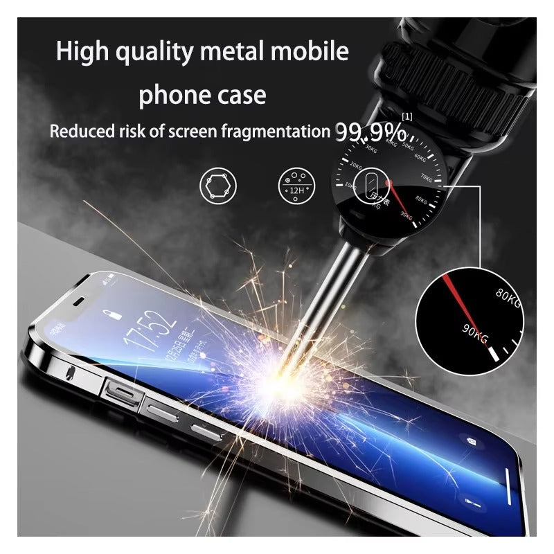 Premium Apple iPhone Case MagSafe Shockproof Magnetic Full All Around Protection Cover with Double Glass Alloy Frame