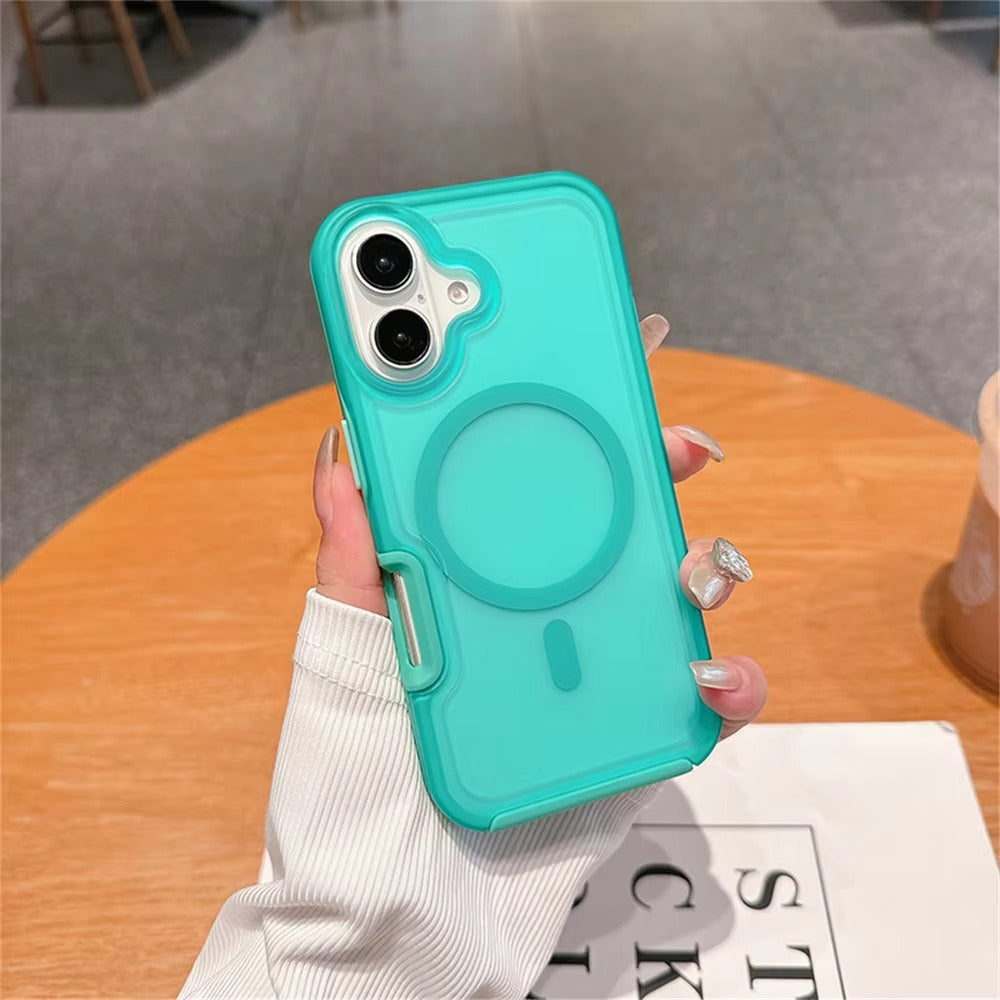 High Quality Apple iPhone Case, MagSafe Compatible, Camera Lens & Screen Protection, Ultra Thin, Shockproof, Magnetic Full All Around Cover – Dual Color Matte Armor Case with Wrist Strap & Magnetic Lanyard