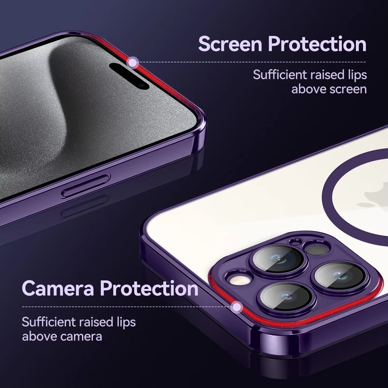 Luxury Apple iPhone Case, MagSafe Compatible, Camera Lens & Screen Protection, Ultra Thin, Shockproof, Magnetic Full All Around Cover – Clear Plating Soft Case with Necklace Lanyard Cord