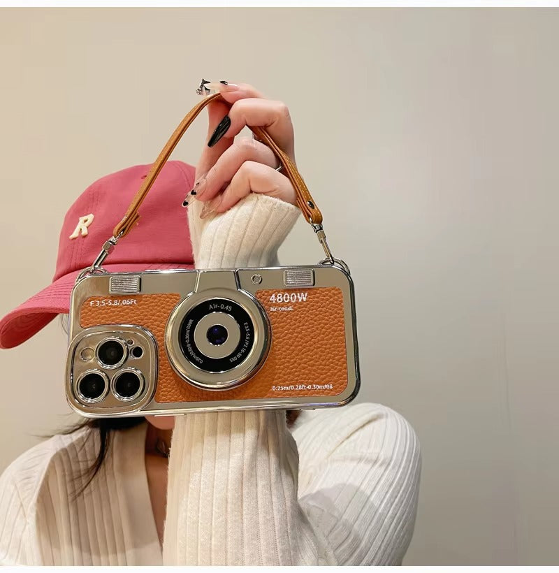 Premium Apple iPhone Case, MagSafe Compatible, Camera Lens & Screen Protection, Ultra Thin, Shockproof, Magnetic Full All Around Cover – Plated Camera Style Case with Lychee Texture & Anti-Fall Leather Rope