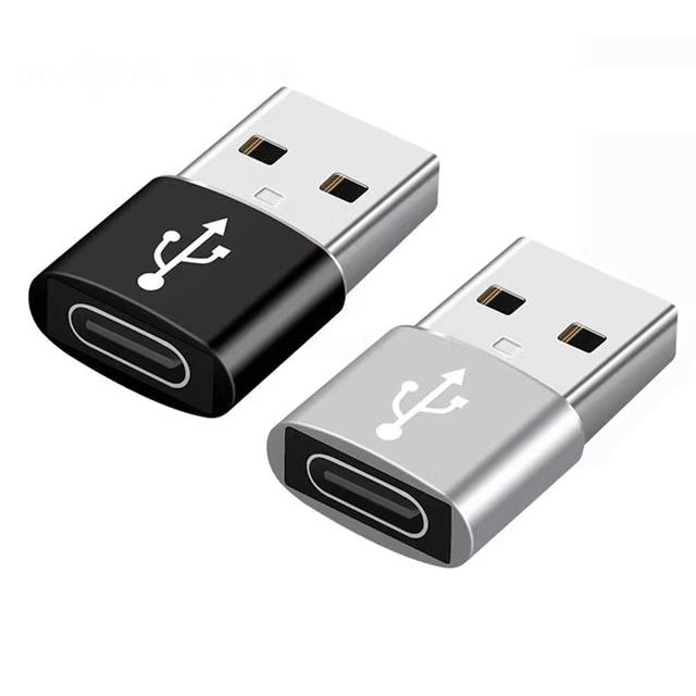 High Quality USB to Type-C Charger Adapter – 2PCS OTG Converter for iPhone, Plug & Play, Data Sync 480Mbps, Aluminum Alloy, Universal Type-C Compatibility