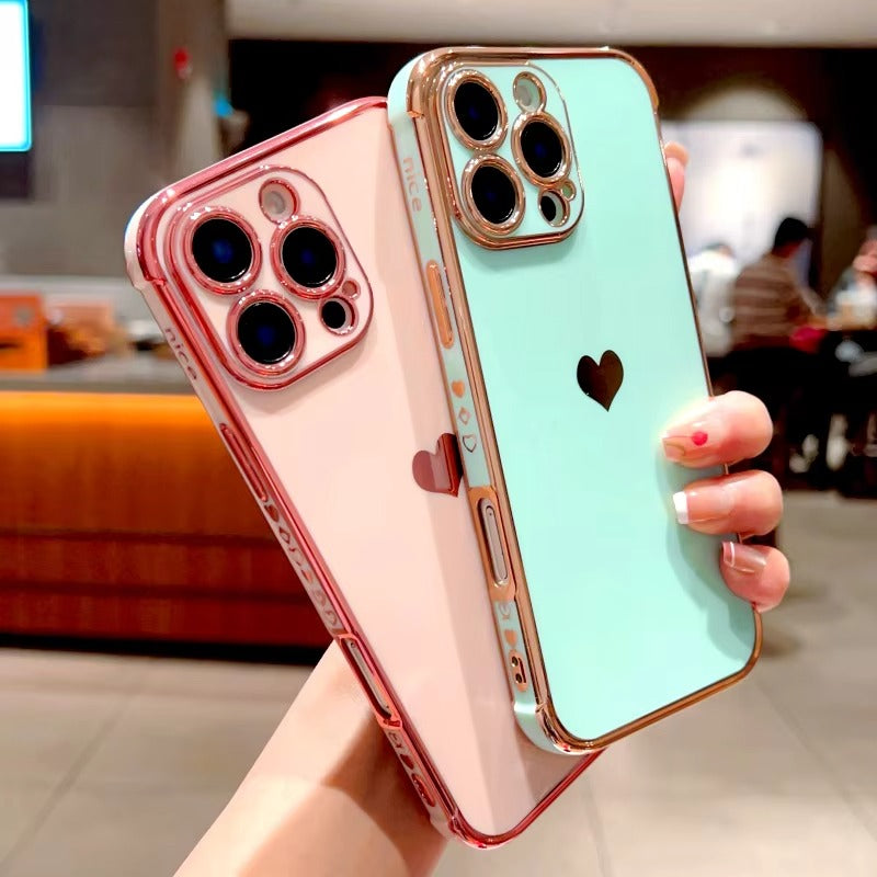Luxury Apple iPhone Case MagSafe Compatible, Camera Lens & Screen Protection, Ultra Thin Shockproof Magnetic Full All Around Protection Cover with Electroplated Love Heart Design